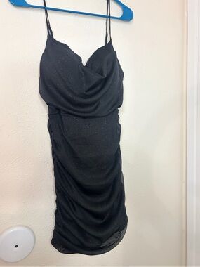 Black Sparkle Cowl-Front Mini Dress